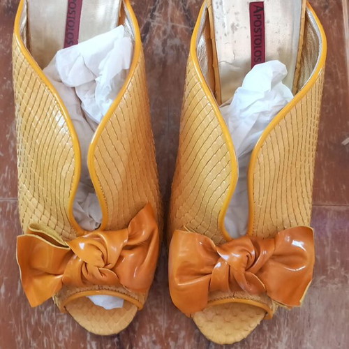 Apostolos Ioannou leather yellow snake heels size 37 like new