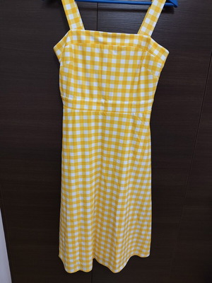 Jude Konally yellow checkered midi dress, medium