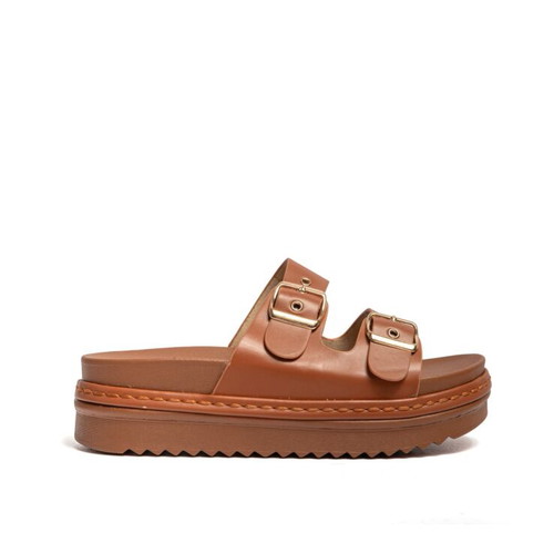 Flatform sandals with double buckle new, white and brown
