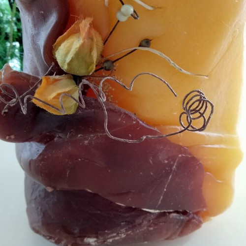 Handmade Decorative Candle used, large 4.3+ kg, pillar with dried flowers