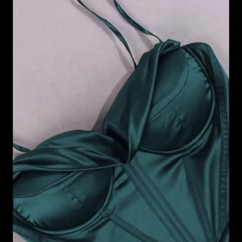 Petrol Satin Maxi Dress with Corset Used, Size M