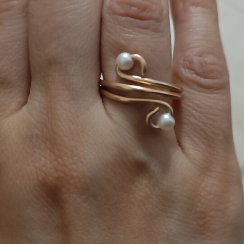 Ring handmade from scratch, pink gold with pearls, new