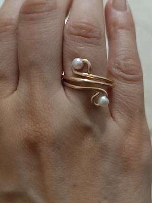 Ring handmade from scratch, pink gold with pearls, new