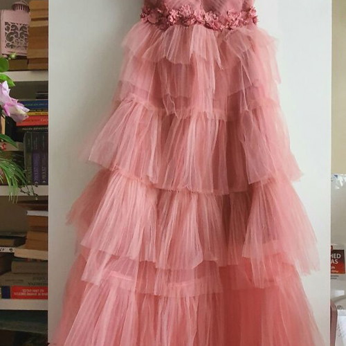 Long dress new, pink powder color, backless, size S