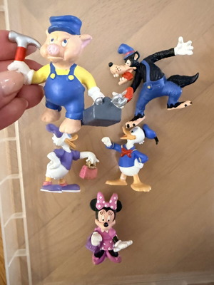 Disney figures vintage set with Mickey, Donald, Daisy, Wolf, and 3 Little Pigs
