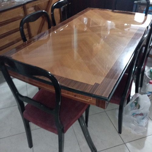 Dining room furniture set used, marquetry style with buffet and chairs