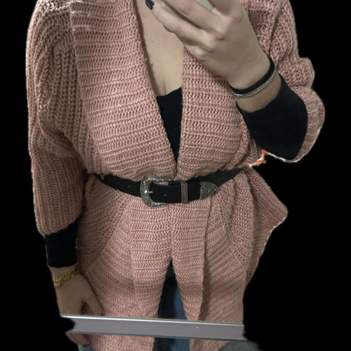 Pink Woman knitted cardigan used, asymmetrical pink, size S