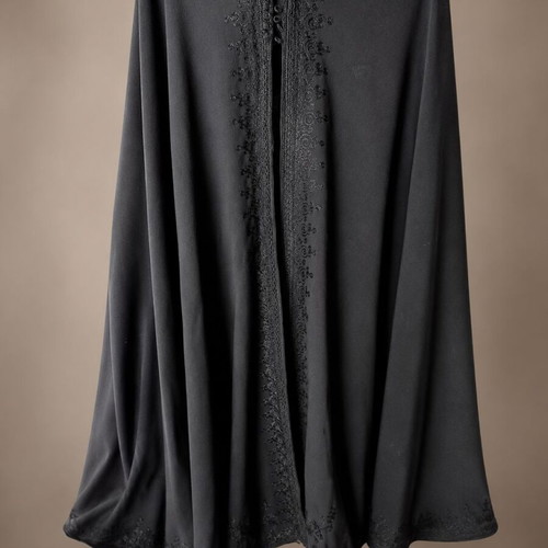 Moroccan Burnous cape with hood, handmade embroidery, one size