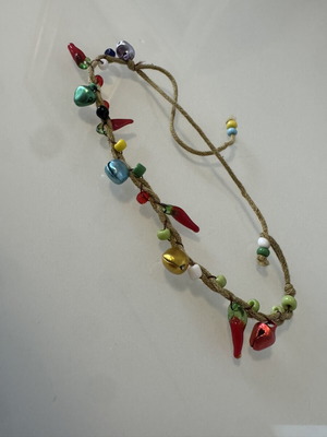 Handmade anklet with beads, bells and chili peppers, like new