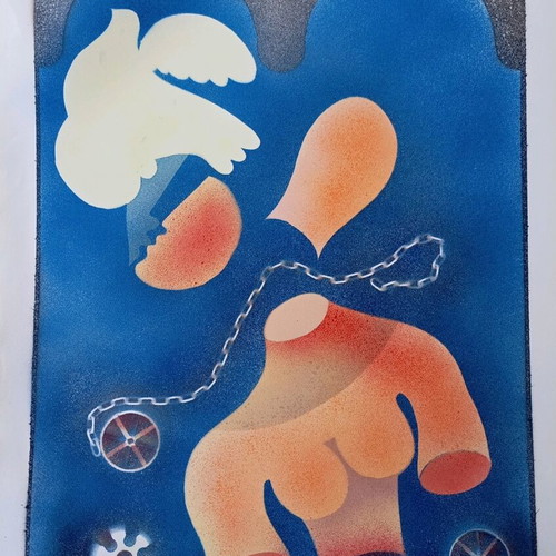 Artwork painting used with airbrush by Zissis 90x60