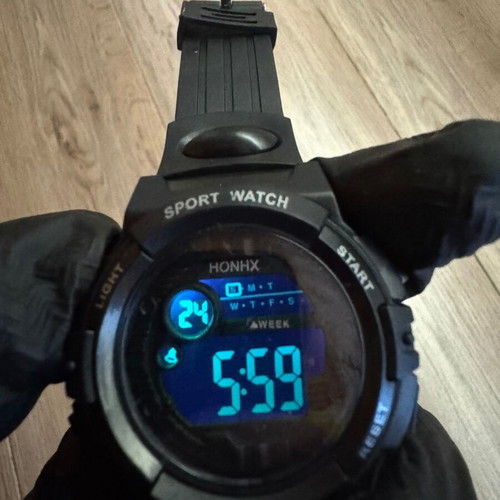 Digital Sport Watch new, men's black with rubber strap