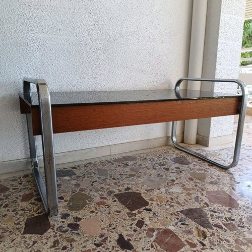 Vintage coffee table with thick smoked glass, low