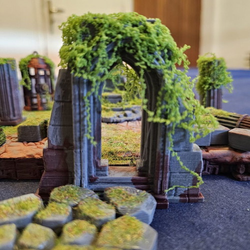 Ancient temple diorama for DnD and tabletop, hand-painted and stylized