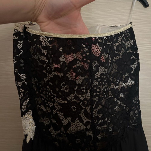 Strapless dress for reception like new, asymmetrical, black with gold