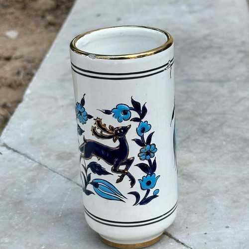 Handmade ceramic vase Manousakis Rhodes used with deer motif