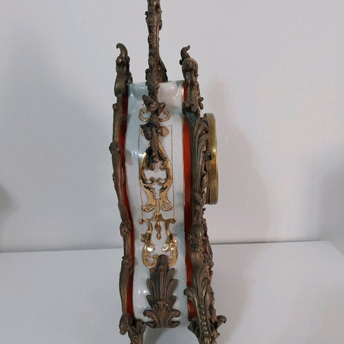 Heavy Bronze Baroque Style Table Clock with Porcelain