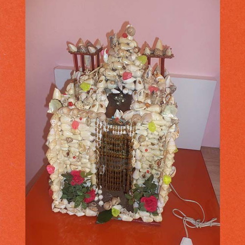 Handmade Icon Stand with Seashells used, folk art