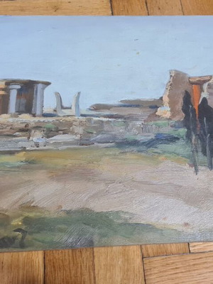 Nikolaos Santorinaios Oil Painting 51×30 on Wood New