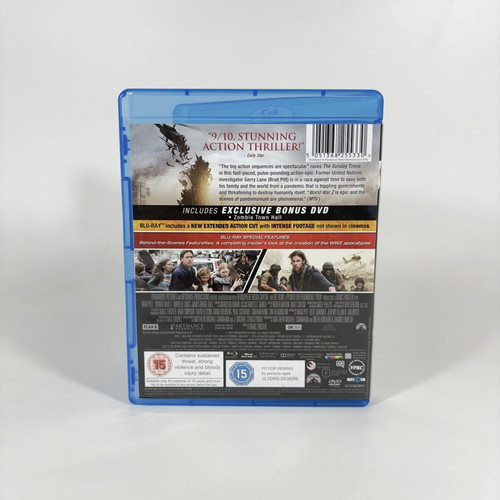 World War Z Blu-ray with Bonus DVD extended action cut, like new, English subtitles