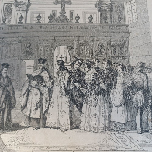Woodcut 1855 Greek Marriage at Piana Sicily used