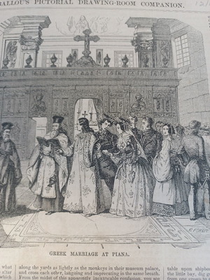 Woodcut 1855 Greek Marriage at Piana Sicily used