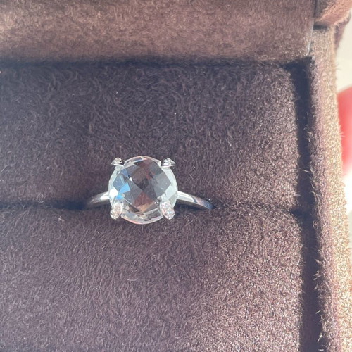 White Gold Solitaire Ring with Green Amethyst and Diamonds, New