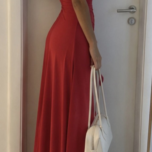 Baptism Wedding Dress Maxi Red One Shoulder New