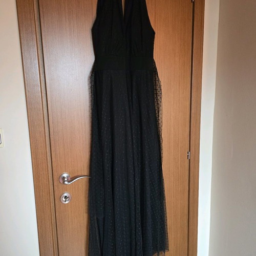 Maxi dress black with polka dot tulle new