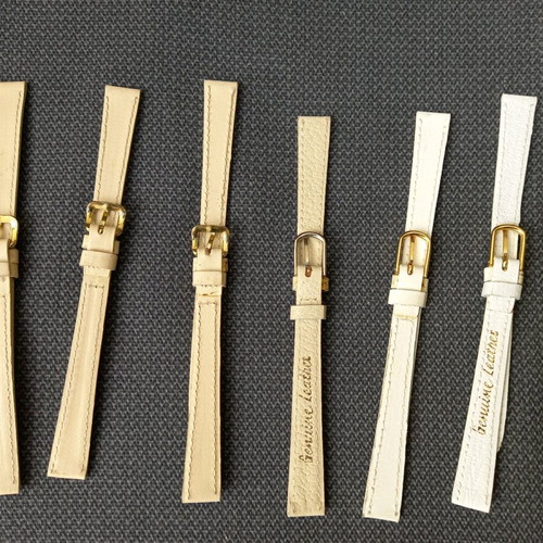 Set of 7 leather watch straps, size 10, white and beige, new