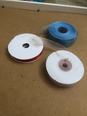 Ribbon spools new, 3 pieces pink, blue, red