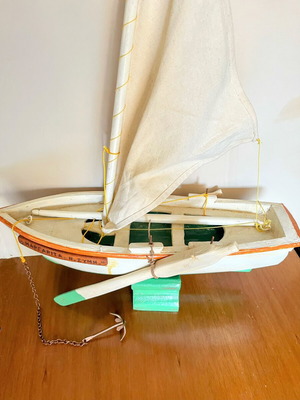 Vintage handmade wooden sailboat decoration like new