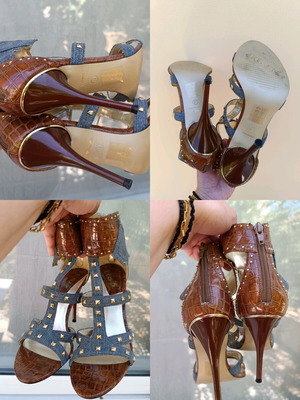 11cm denim & croco sandals, size 39, like new, with studs