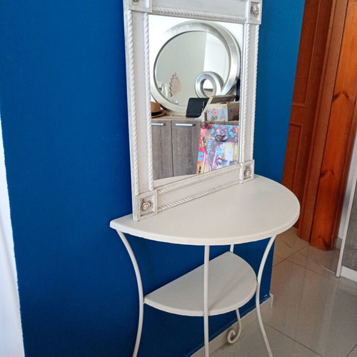 Shabby Chic wall mirror and console set used, white-cream