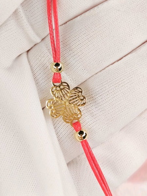 Martisor bracelet with red string and gold clover stainless steel new