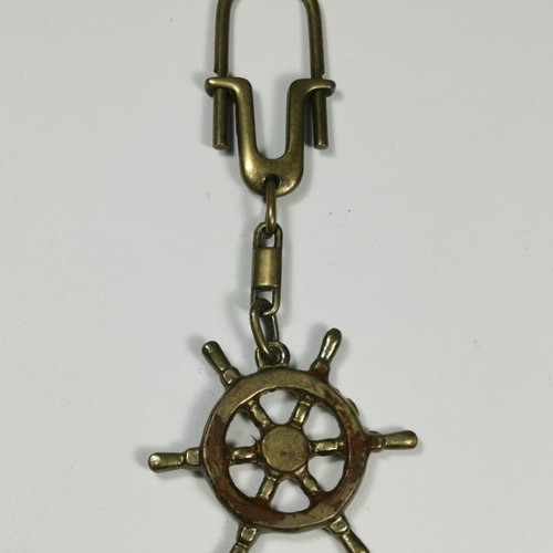 Bronze nautical ship steering wheel keychain used