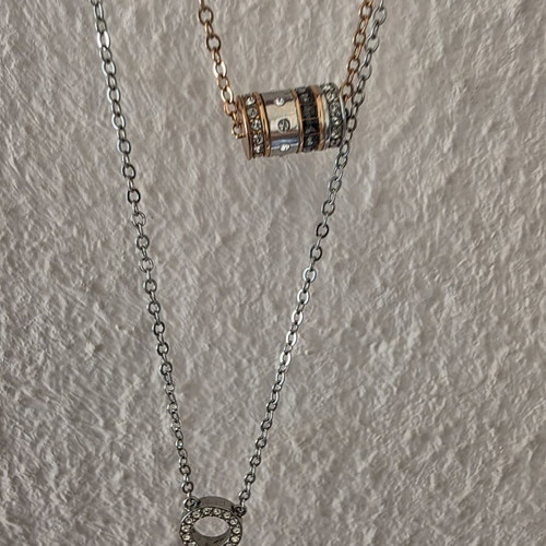 Layered polymorphic Swarovski necklace new, stainless steel, silver and rose gold