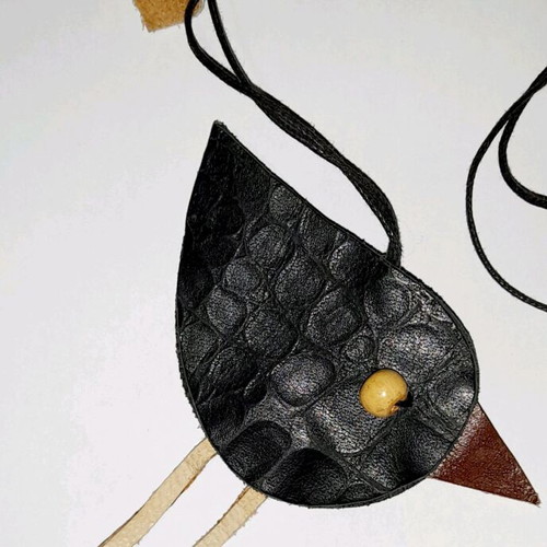 Handmade necklace with leather and wooden beads new