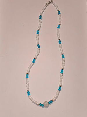 Handmade summer necklace with blue details, stainless steel