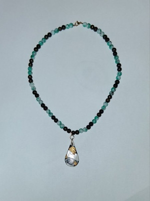 Handmade Mixups necklace new with clay pendant and gold leaf