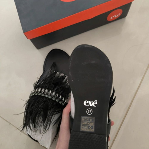 Exe women's sandals with feathers, new, size 37, black
