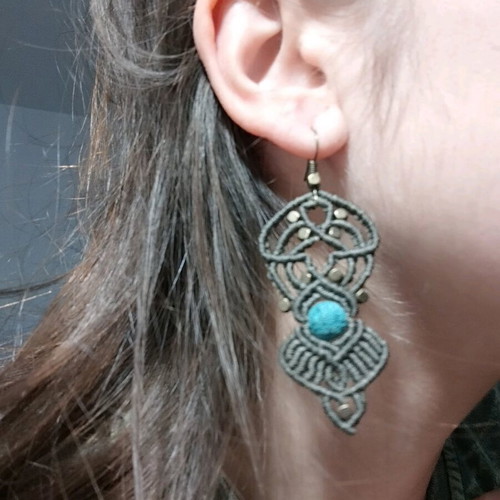 Handmade macrame earrings with turquoise volcanic stones like new