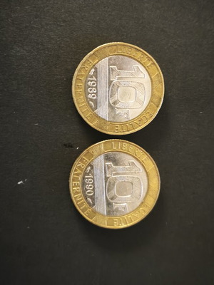 Set of 2 France 10 Francs Bi-Metallic Coins 1989 & 1990