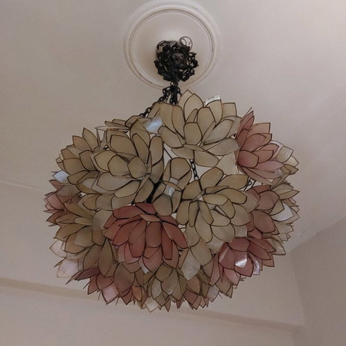 Vintage ceiling light flower made of shell used