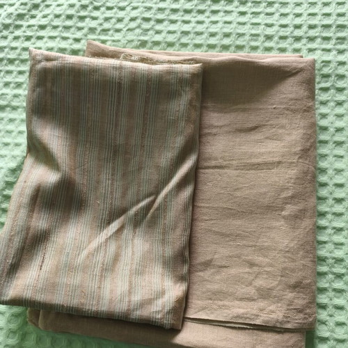 Linen and wild silk fabrics, beige and striped