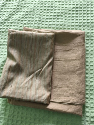 Linen and wild silk fabrics, beige and striped