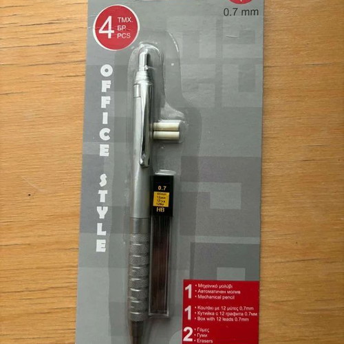 Office Style Set with Mechanical Pencil, Leads 0.7 mm and Erasers, New