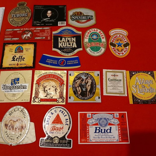 Beer bottle labels from foreign companies like new, pack of 17