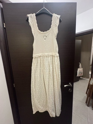 Zara boho dress beige midi with crochet like new