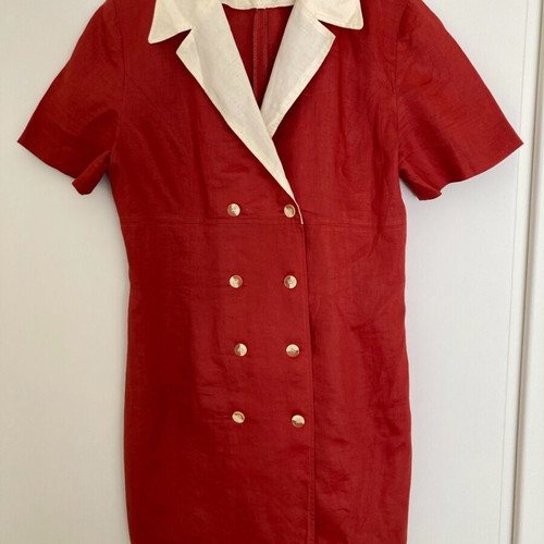 Linen dress in brick red with beige like new, size L