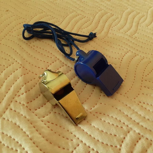 Metal and plastic whistles, set of two